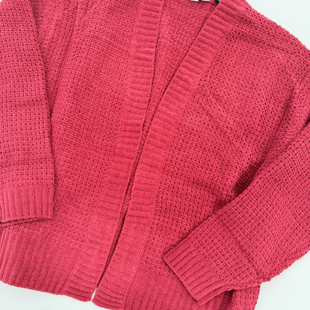 Time and Tru Women Wine Waffle Knit Open Front Cardigan M 8-10